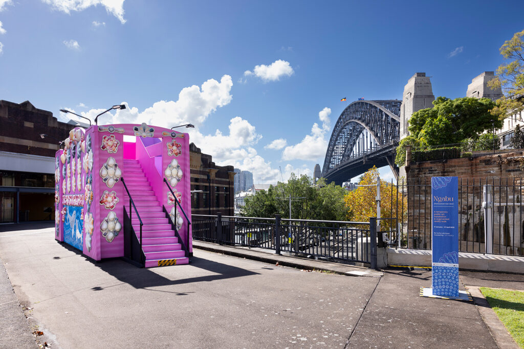 Aunty Lola Ryan, Ngabu, 2025, public artwork; Walsh Bay, Sydney; photo: Powerhouse Museum.

This project is proudly funded by the NSW Government's Community Improvement District Pilot Program and Uptown Grant Program.